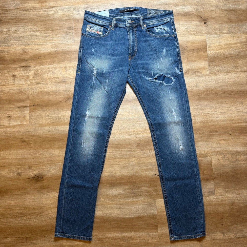 Diesel Thommer Jeans Mens 32x32 Blue Slim Skinny DNA Distressed 084UW Stretch